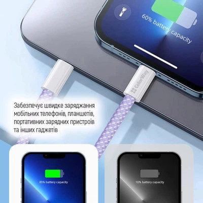 Дата кабель USB-C to USB-C 1.0m 60W 3.0А purple ColorWay - Фото 7 Дата кабель USB-C to USB-C 1.0m 60W 3.0А purple ColorWay - зображення 7