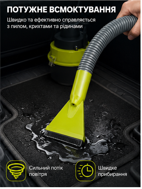 Автомобильный пылесос 12 В для уборки салона с функцией сухой и влажной уборки 100 Вт и 4 насадки - изображение 5