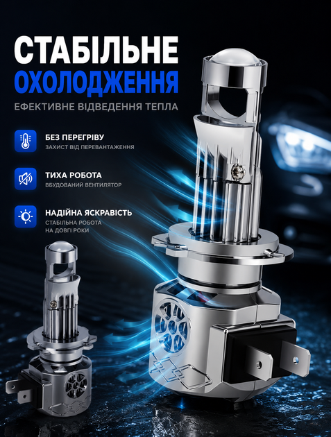 Комплект LED-ламп H7 з вбудованою лінзою для оновлення фар 80 Вт 5000 K - зображення 3