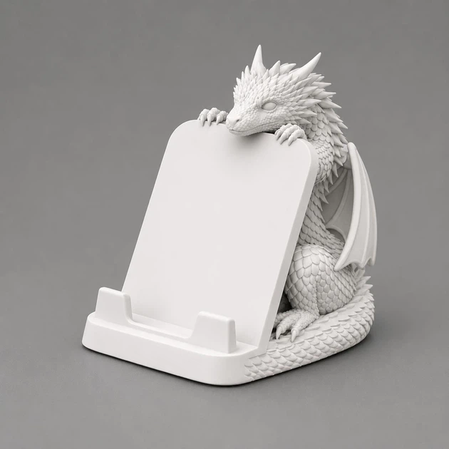 Подставка под телефон белая с драконом 3D печать белая - Фото 1 Подставка под телефон белая с драконом 3D печать белая - изображение 1