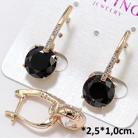 Сережки класичні з чорним камінцем Xuping, 2.5х1 см золотисті - Фото 1 Сережки класичні з чорним камінцем Xuping, 2.5х1 см золотисті - зображення 1