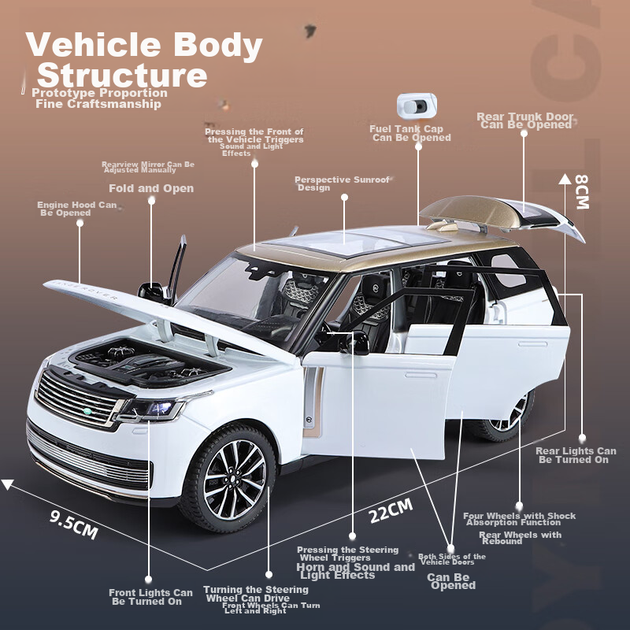 Heimanba 1:24 Новий Land Rover Range Rover SV білий автомобіль Модель дитячої іграшкової легкосплавної машини Колекційна модель дисплея Подарункова - зображення 5