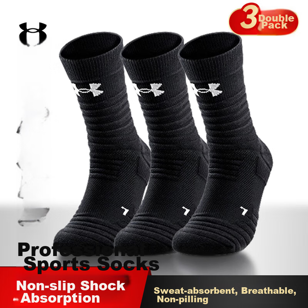 Носки Under Armour 22610208 мужские спортивные средней высоты влагоотводящие зимние, черные, 3 пары, размер 40-43 - Фото 2 Носки Under Armour 22610208 мужские спортивные средней высоты влагоотводящие зимние, черные, 3 пары, размер 40-43 - изображение 2