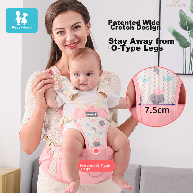 Хіпсит-переноска Baby Friend для носіння дитини спереду та ззаду, дихаючий, рожевий - зображення 4