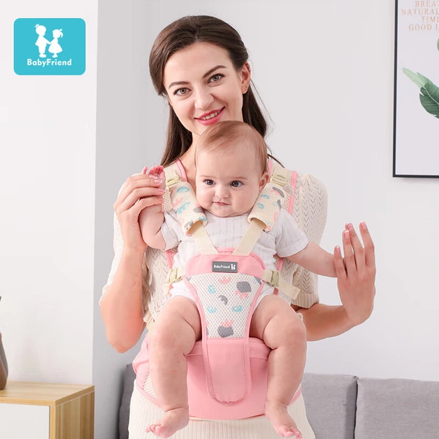 Хіпсит-переноска Baby Friend для носіння дитини спереду та ззаду, дихаючий, рожевий - зображення 12