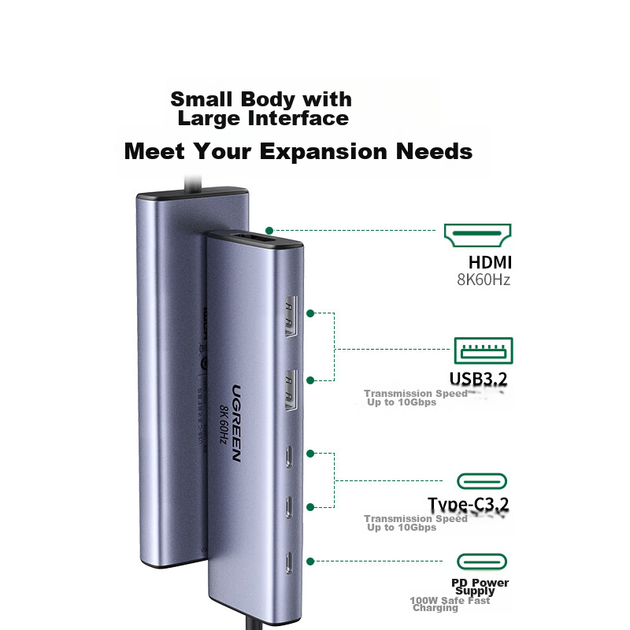 Док-станція UGREEN Type-C з HDMI 2.1 8K 60 Гц та USB 4.0 для Mac - Фото 4 Док-станція UGREEN Type-C з HDMI 2.1 8K 60 Гц та USB 4.0 для Mac - зображення 4