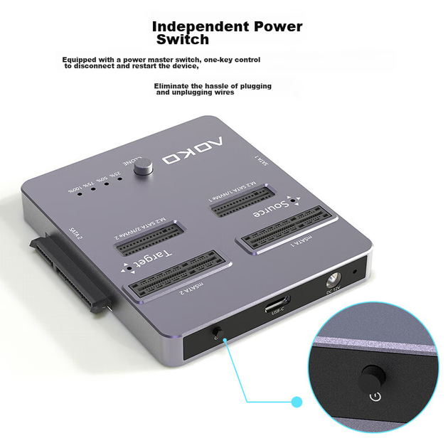 AOKO NVMe/SATA двухдисковый клонер SSD, совместимая с mSATA/m.2 SATA база, устройство для клонирования механических жестких дисков SSD, копировальный аппарат DA28GR - изображение 10