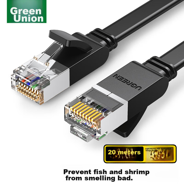 Кабель Ethernet UGREEN 25022 Cat6 плоский медный, 20 м, черный - изображение 4