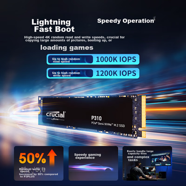 SSD диск Crucial P310 1TB M.2 2280 NVMe PCIe 4.0 x4 (CT1000P310SSD8) - изображение 2
