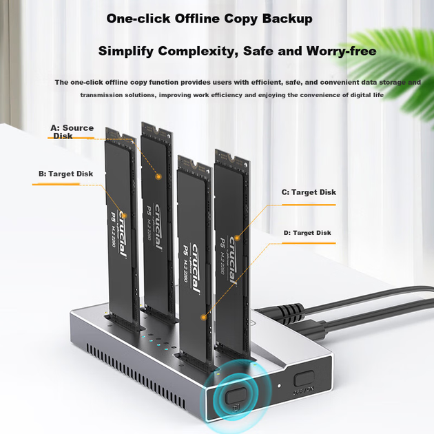 Док-станция для клонирования жестких дисков M.2 NVMe от UNITEK, высокоскоростной считыватель SSD-накопителей от 1 до 40 ГБ, копировщик жестких дисков M2, устройство для автономного клонирования системных дисков SSD S1243B - изображение 6