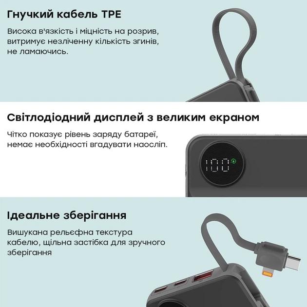 Повербанк 10000mAh Choetech B695 Black QC3.0 PD3.0 бездротова зарядка смартфонів та Apple Watch (43-00131) - зображення 7