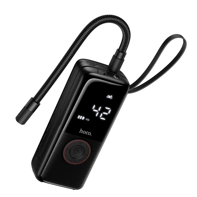 Автомобильный компрессор портативный беспроводной HOCO ZP18 Enlighten 4000mAh 10.3 Bar аккумуляторный насос для авто, мотоциклов, велосипедов с LED-дисплеем и фонариком Черный - изображение 3