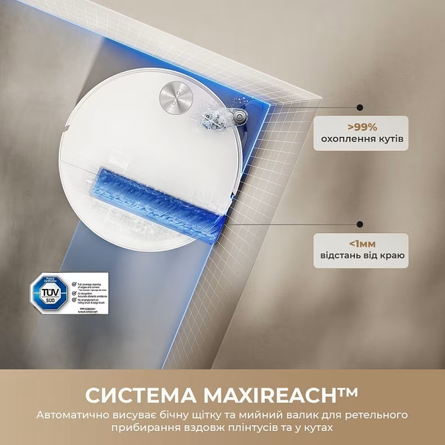 Робот-пилосос Mova S70 Roller 28000 Па вологе прибирання станція самообслуговування LIDAR Білий - зображення 9