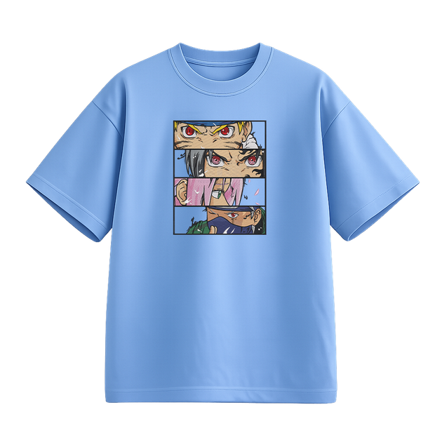 Футболка з вишивкою унісекс блакитний XL-3XL розмір Naruto - Фото 1 Футболка з вишивкою унісекс блакитний XL-3XL розмір Naruto - зображення 1