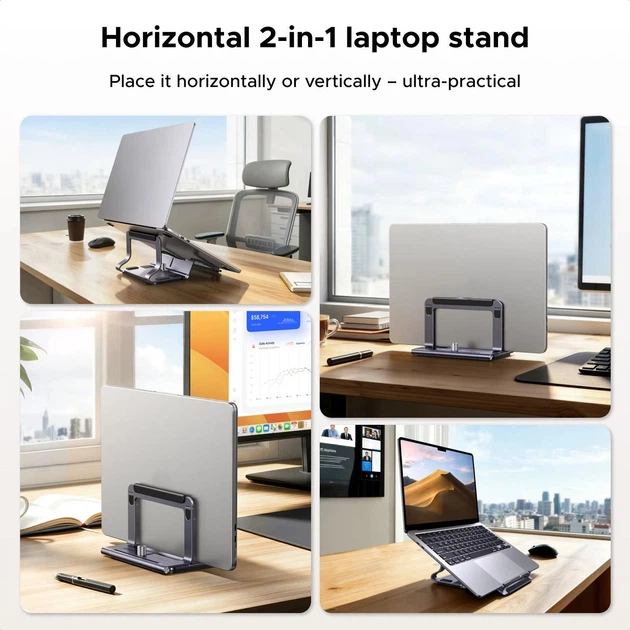 Подставка UGREEN LP991 для ноутбука 2-in-1 горизонтальная и вертикальная, алюминиевая, для MacBook Air Pro, планшета, iPad Grey (95207) - изображение 12