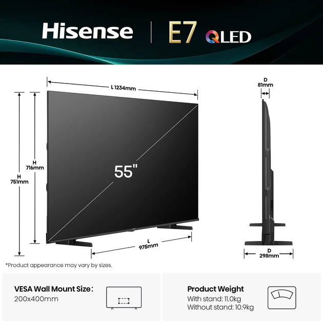 Телевізор Hisense 55" QLED 55E7Q - Фото 4 Телевізор Hisense 55" QLED 55E7Q - зображення 4