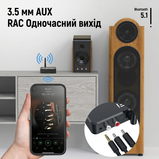 ЦАП конвертер аудіо 2 в 1 Bluetooth 5.0 SPDIF Toslink в RCA 3.5 мм AUX Чорний (BT-digital-to-analog) - зображення 4