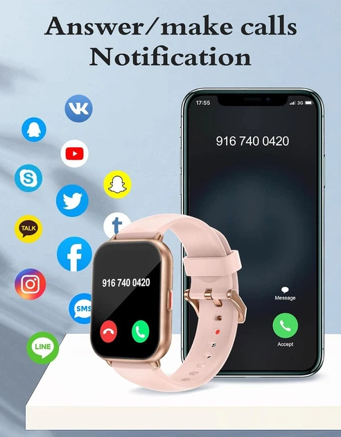 Смарт-годинник 1.85 HD GloryFit з Bluetooth-дзвінками, IP68, 100+ спортрежимів, пульс, SpO₂, сон, Android iOS - зображення 8