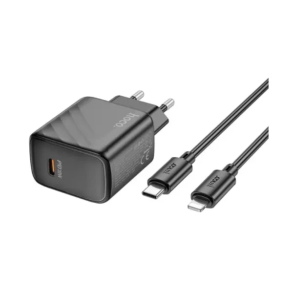 Мережевий зарядний пристрій Hoco CS22A Value single port PD30W charger set (C to iP), Чорний - зображення 4
