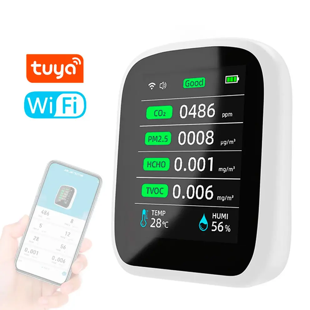Аналізатор якості повітря Tuya 8 в 1 WiFi Монітор CO2, HCHO, TVOC, PM1.0, PM2.5, PM10 - зображення 4