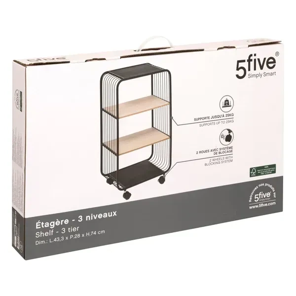 Мобильная этажерка 5five Simply Smart с 3 полками, чёрная - изображение 6