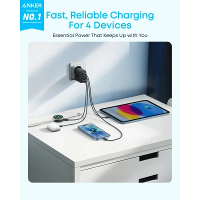 Зарядное устройство Anker 2xUSB-C + 2xUSB 50W black (A121EG11) - Фото 4 Зарядное устройство Anker 2xUSB-C + 2xUSB 50W black (A121EG11) - зображення 4