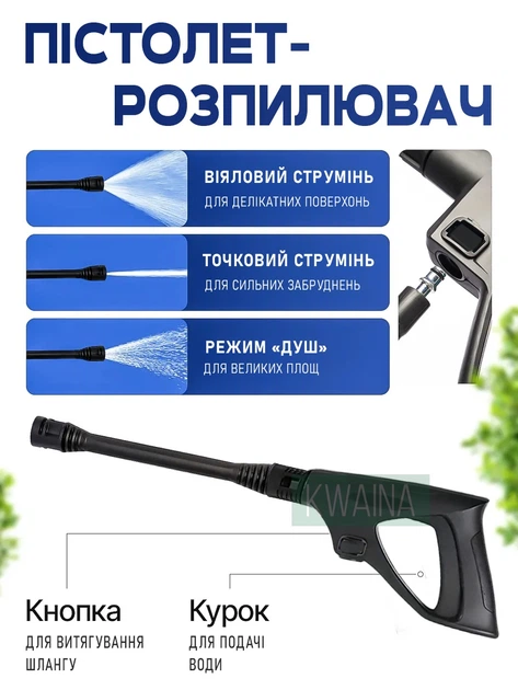 Мини-мойка высокого давления 1400 Вт до 100 бар, портативная автомойка для автомобиля, дома, двора и дачи с насадками - изображение 5