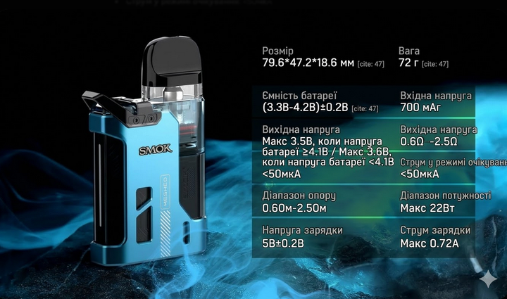 Pod-система Smok Propod GT KIT Blue 700 мАч электронная сигарета Смок Пропод Джи Ти до 22 Вт LED подсветка под-система с верхней заправкой 2 мл голубая - изображение 7