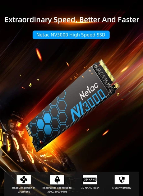 SSD накопичувач Netac NV3000 1TB M.2 NVMe PCIe Gen3x4 швидкість читання до 3100 МБ/с - Фото 6 SSD накопичувач Netac NV3000 1TB M.2 NVMe PCIe Gen3x4 швидкість читання до 3100 МБ/с - изображение 6
