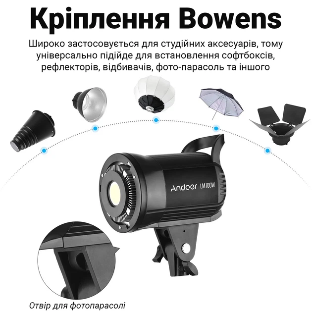 Постоянный LED свет Andoer LM100W 100 Вт черный с регулировкой яркости - изображение 7