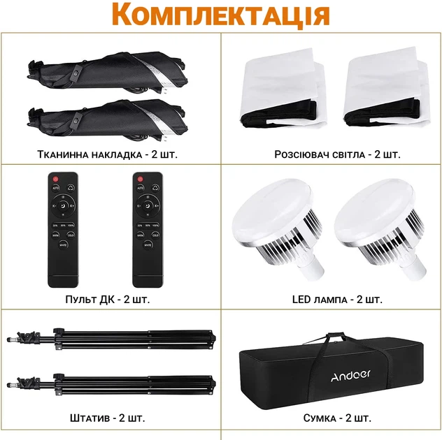 Комплект освещения Andoer SBK-01-2 2 светодиодных софтбокса 85W постоянный свет - изображение 8