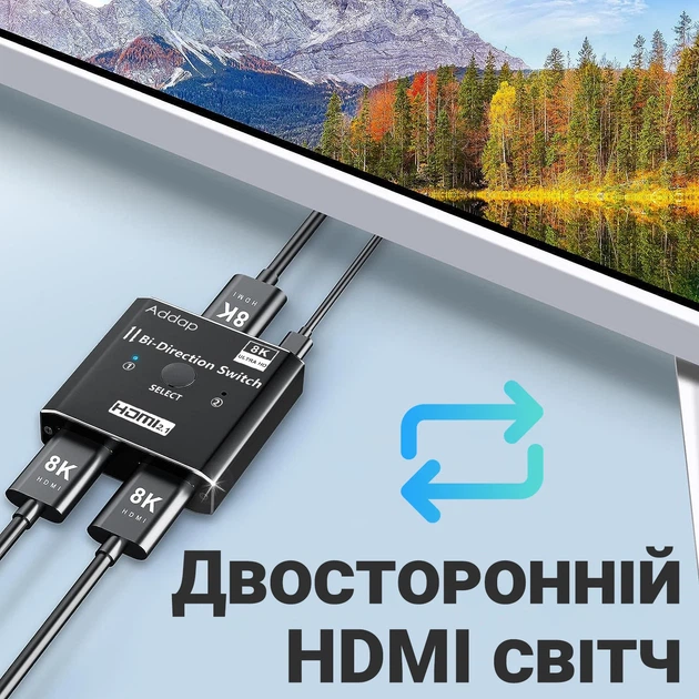 HDMI Свитч Разветвитель Addap HVS-11 8K 60 к/с Чёрный - изображение 2