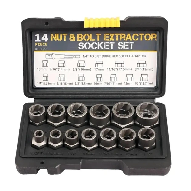 Набор экстракторов 14шт, Nut Extractor, AN ES-14 Черный / Набор для откручивания болтов / Набор головок для поврежденных болтов - изображение 10