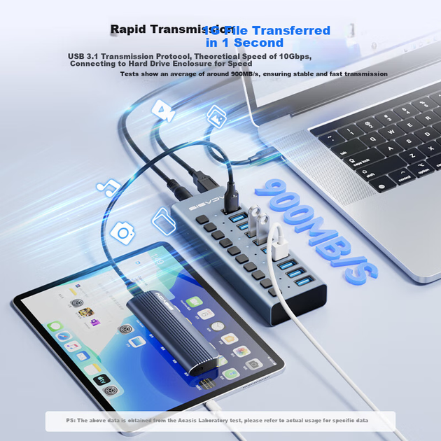 Хаб Acasis HS-710MG USB 3.1 на 10 портов с индивидуальными выключателями, 10 Гбит/с, для MacBook - Фото 4 Хаб Acasis HS-710MG USB 3.1 на 10 портов с индивидуальными выключателями, 10 Гбит/с, для MacBook - изображение 4