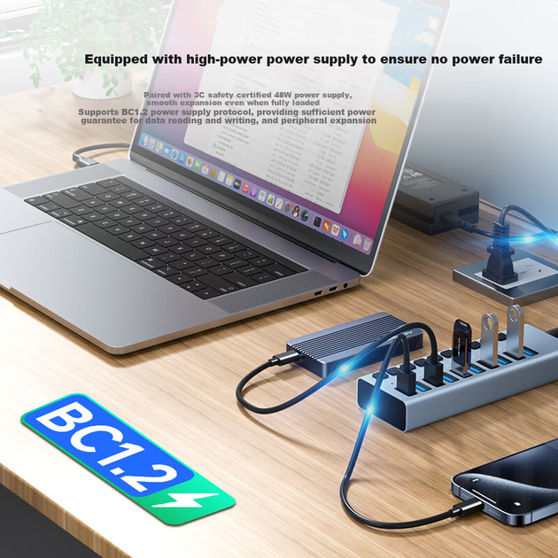 Хаб Acasis HS-710MG USB 3.1 на 10 портов с индивидуальными выключателями, 10 Гбит/с, для MacBook - Фото 7 Хаб Acasis HS-710MG USB 3.1 на 10 портов с индивидуальными выключателями, 10 Гбит/с, для MacBook - изображение 7