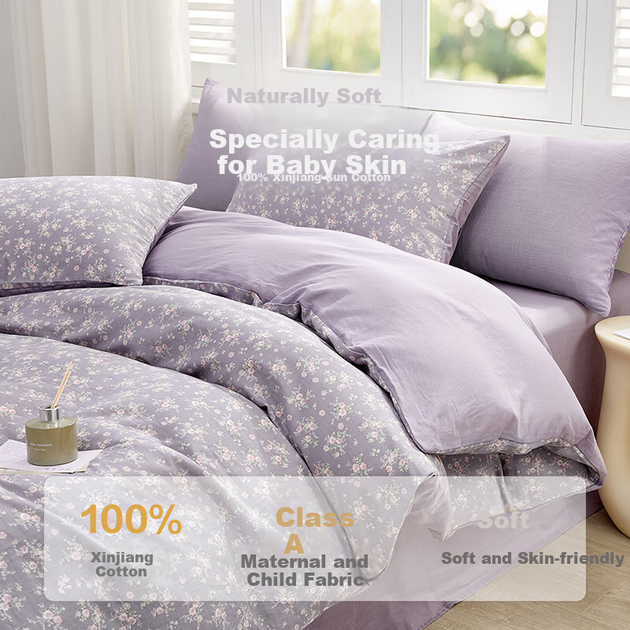 Комплект постельного белья BEYOND Home Textiles класса А из чистого хлопка, состоящий из четырех предметов: пододеяльник, простыня и одеяло в стиле «принцесса» из чистого хлопка фиолетового цвета, для кровати 1,8 метра, Jiaju Gua. - Фото 5 Комплект постельного белья BEYOND Home Textiles класса А из чистого хлопка, состоящий из четырех предметов: пододеяльник, простыня и одеяло в стиле «принцесса» из чистого хлопка фиолетового цвета, для кровати 1,8 метра, Jiaju Gua. - изображение 5