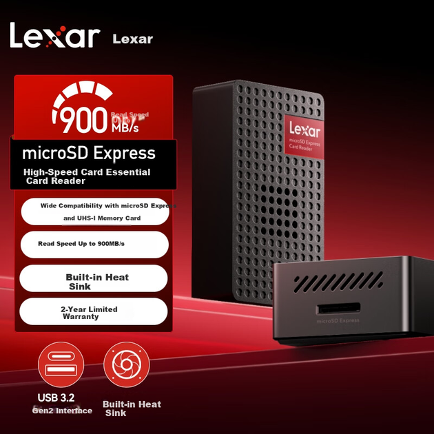 Кардридер Lexar USB3.2 High-Speed Dual-Type C MicroSD Express с встроенным вентилятором охлаждения и переключателем, портативный кардридер для карт памяти 2-го поколения. - Фото 12 Кардридер Lexar USB3.2 High-Speed Dual-Type C MicroSD Express с встроенным вентилятором охлаждения и переключателем, портативный кардридер для карт памяти 2-го поколения. - изображение 12