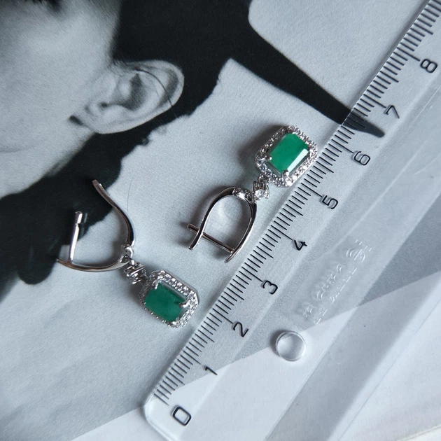 Серебряные серьги с натуральным изумрудом 3.044ct (2206149) - изображение 5
