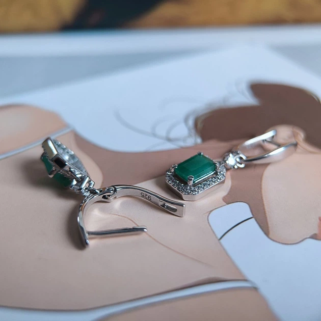 Серебряные серьги с натуральным изумрудом 3.044ct (2206149) - изображение 6