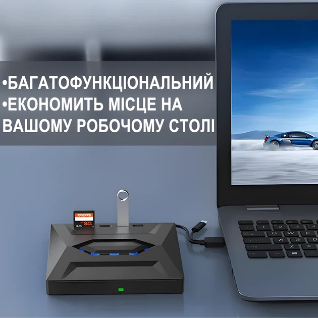 Внешний оптический привод USB 3.0+Type-C Addap EDB-03 черный с USB-хабом и слотом для SD-карт - изображение 7