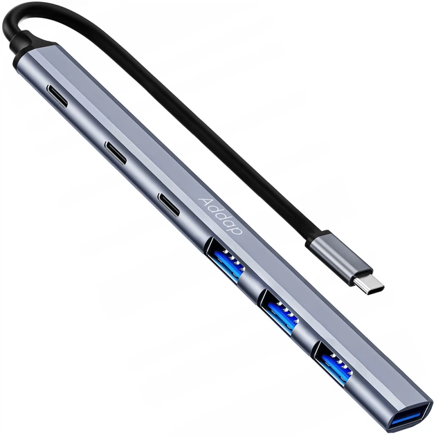 USB Type-C хаб Addap UH-04CS 7 портов USB-A 2.0/3.0, USB-C серый - изображение 12