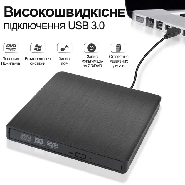 Внешний USB 3.0 оптический дисковод Addap EDB-01 DVD+/-RW пластик черный - Фото 10 Внешний USB 3.0 оптический дисковод Addap EDB-01 DVD+/-RW пластик черный - изображение 10
