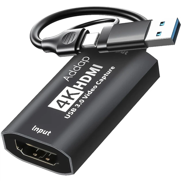 Внешняя карта видеозахвата Addap VCC-06 HDMI на USB-C и USB-A 4K черная - Фото 1 Внешняя карта видеозахвата Addap VCC-06 HDMI на USB-C и USB-A 4K черная - изображение 1