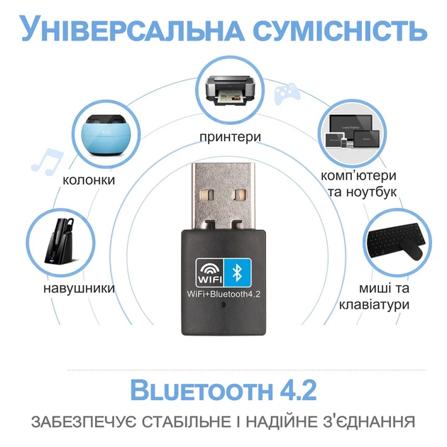 Зовнішній мережевий адаптер 2в1 WiFi+Bluetooth Addap UWA-03 USB 2,4 ГГц 150 Мбіт/с чорний - зображення 7