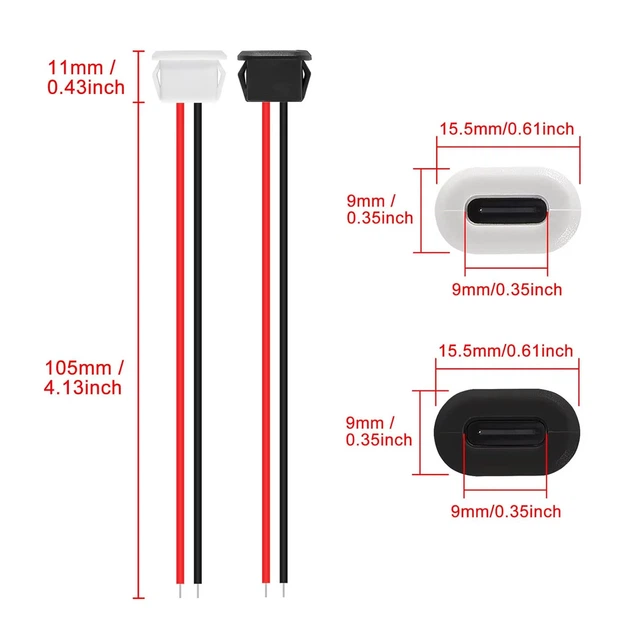Разъем коннектор USB Type C (мама) 2 pin с проводами, 10 шт, врезные, 5В / 3А, плотное соединение, ремонт USB C, белые и черные - изображение 4