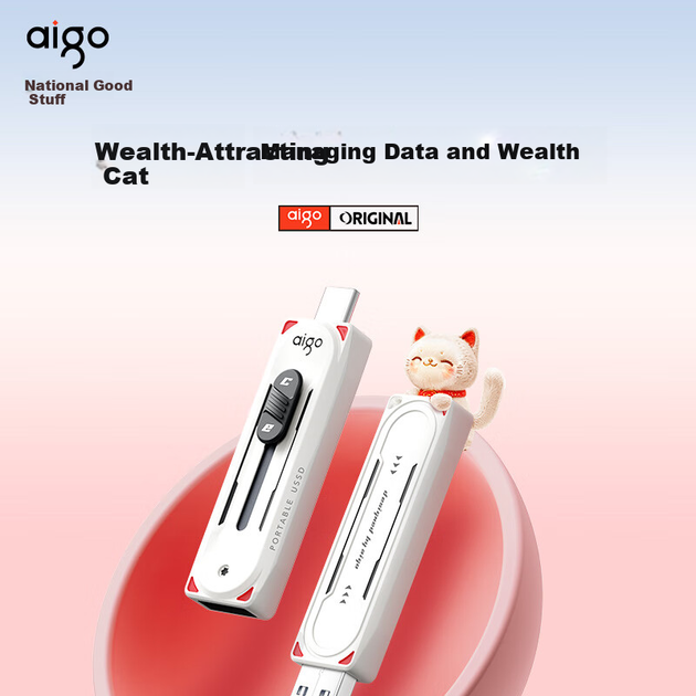Флеш-накопичувач Aigo 128 ГБ USB 3.2 з двома інтерфейсами, 520 МБ/с M0, подвійне використання для телефону та комп'ютера, велика ємність для офісу та навчання, милий мультяшний дизайн кота для студентів, USB-накопичувач - зображення 5