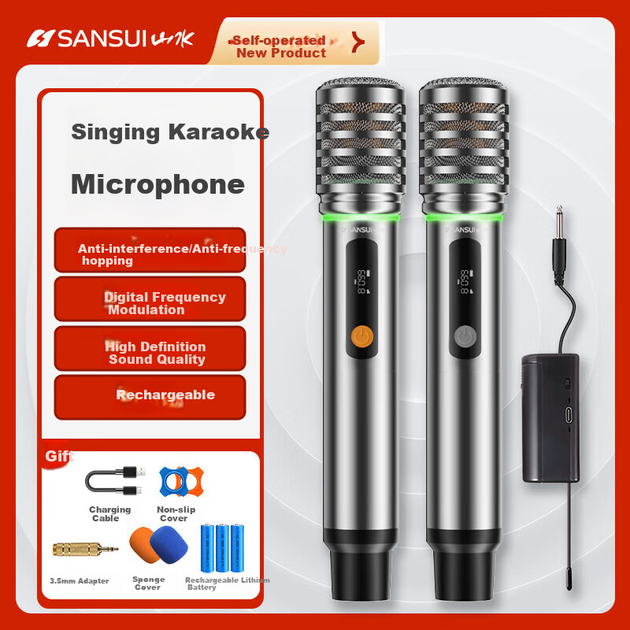 Микрофон SANSUI K60-2 беспроводной аккумуляторный с приемником, для караоке, сцены и конференций - Фото 4 Микрофон SANSUI K60-2 беспроводной аккумуляторный с приемником, для караоке, сцены и конференций - изображение 4