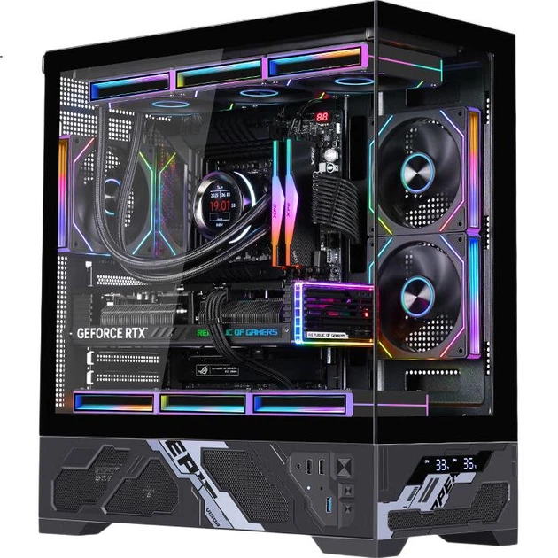 Корпус Wanjia Qianxi ATX панорамний з цифровим дисплеєм та підтримкою СРО 360 мм, чорний - зображення 2