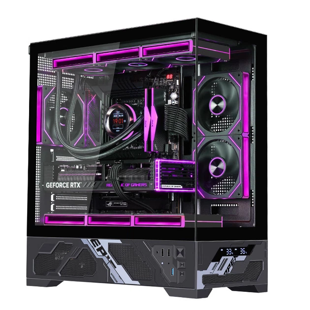 Корпус Wanjia Qianxi ATX панорамний з цифровим дисплеєм та підтримкою СРО 360 мм, чорний - зображення 6
