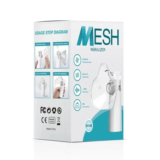 Портативний MESH-небулайзер SY308 ультразвуковий 3 Вт з USB Type-C, резервуаром 2–12 мл і живленням від батарейок AA для інгаляцій - изображение 3